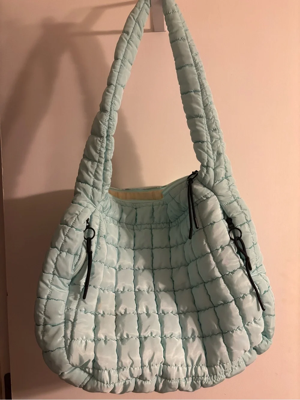 Quilted Light Blue Puffer Shoulder Bag - Women